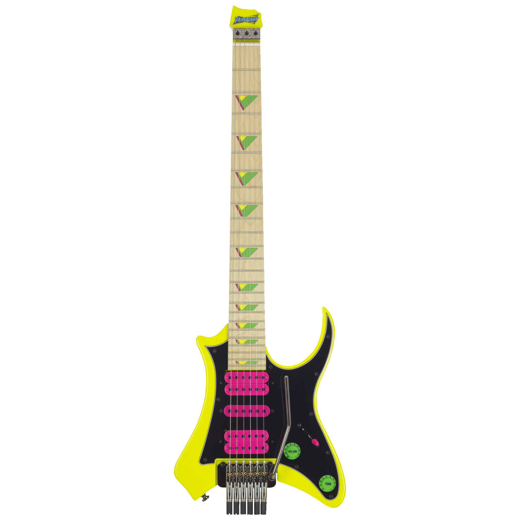 Vaibrant Deluxe Headless Electric Guitar - front- Electric Yellow