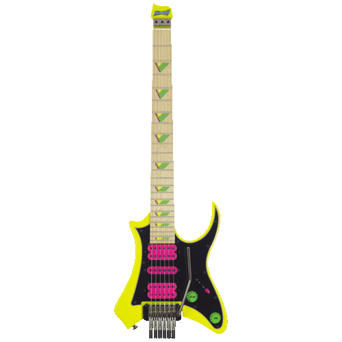 Vaibrant Deluxe Headless Electric Guitar - front- Electric Yellow